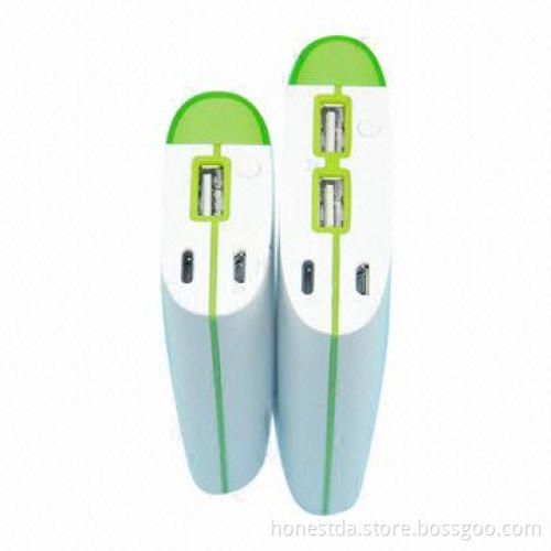 Dual-USB Output Battery Indicator RoHS Power Banks with 6,600mAh Capacity, 5V DC/1A Input